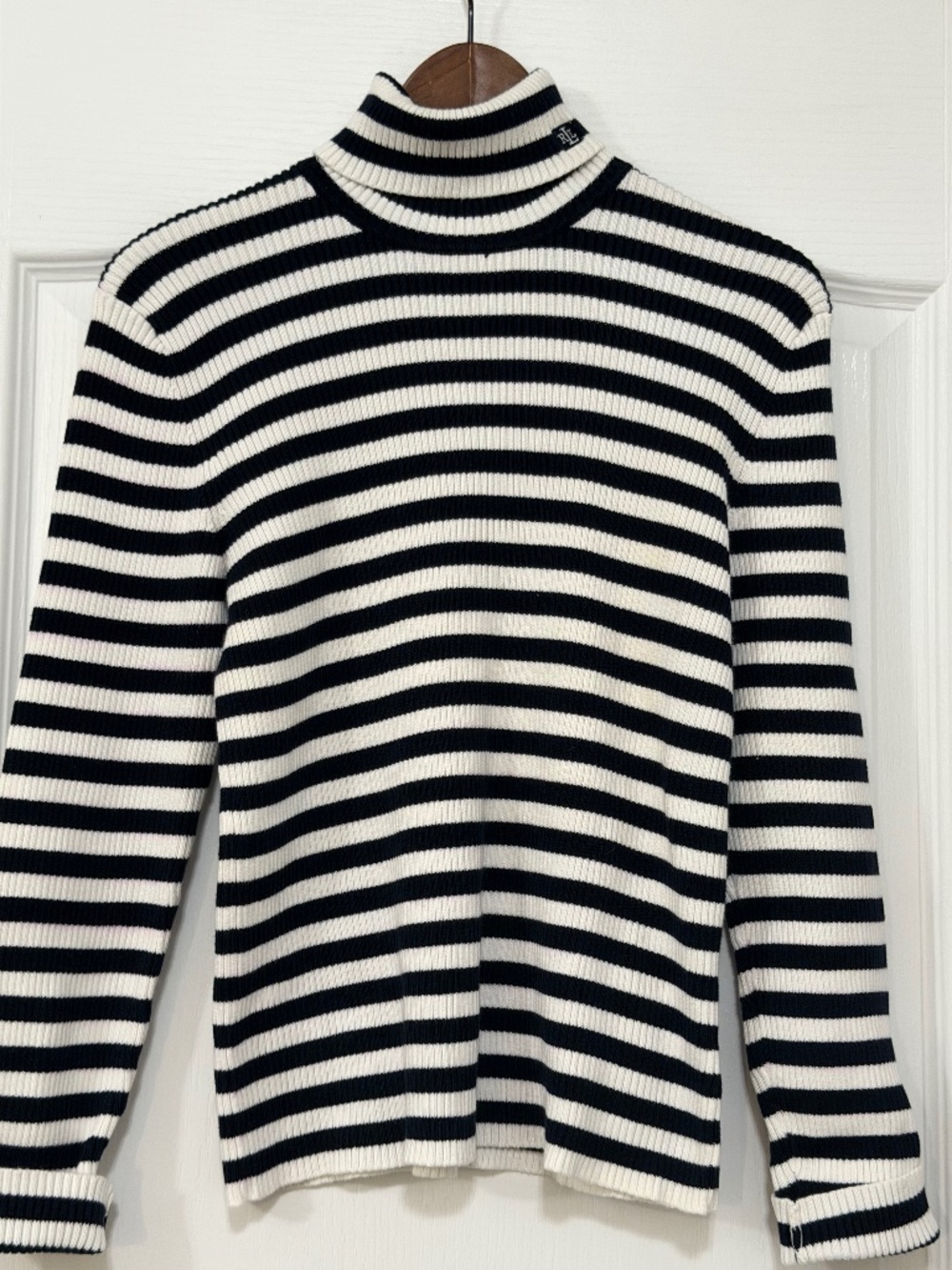 Lauren Ralph Lauren Striped Ribbed Turtleneck Sweater - Petite Large